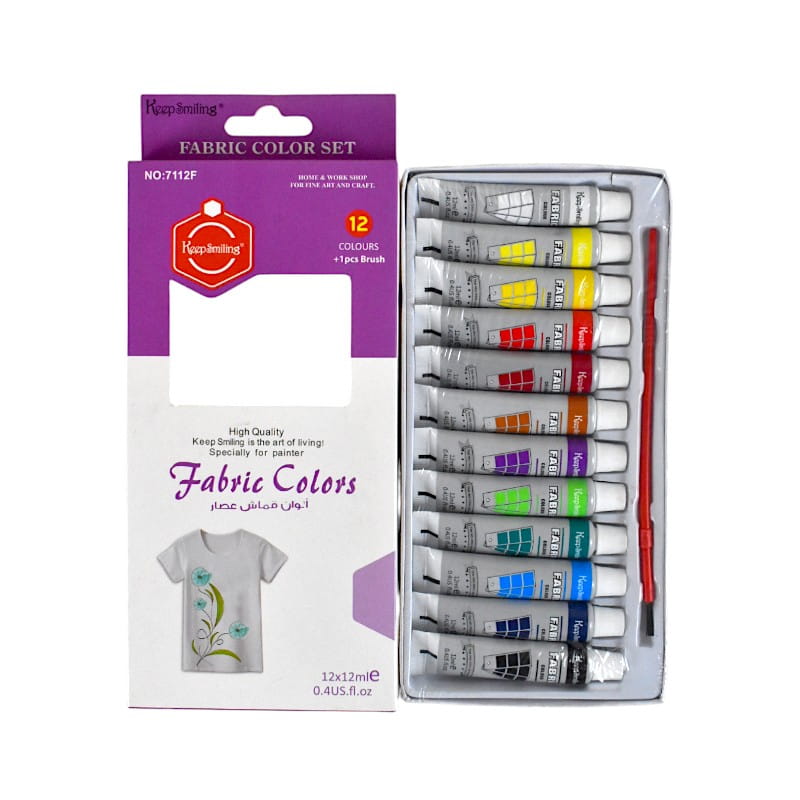 طقم الوان قماش عصار 12 ملل كيب سمايلينج رقم.7112F عالية الجودة مع فرشاة - 12 لون
