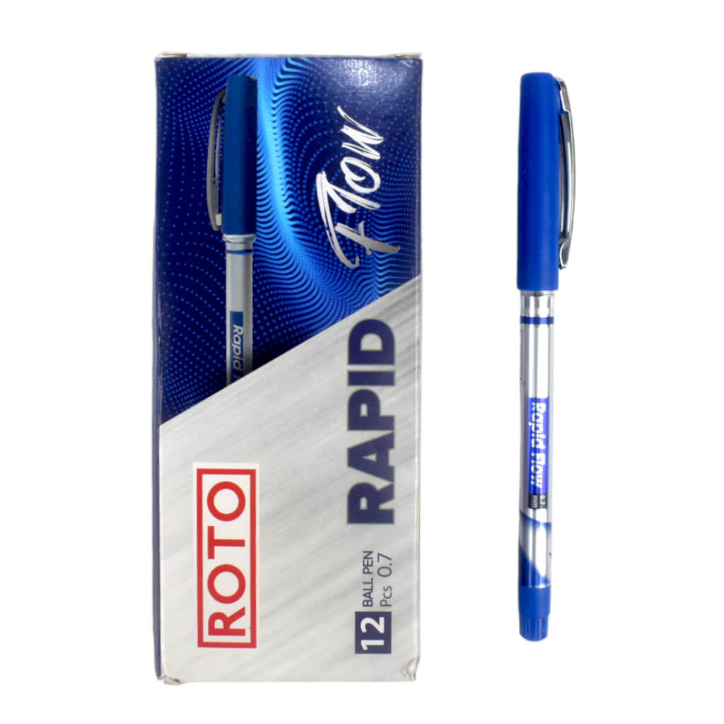 قلم جاف روتو رابيد فلو سن رفيع 0.7 مم - 12 قلم - ازرق