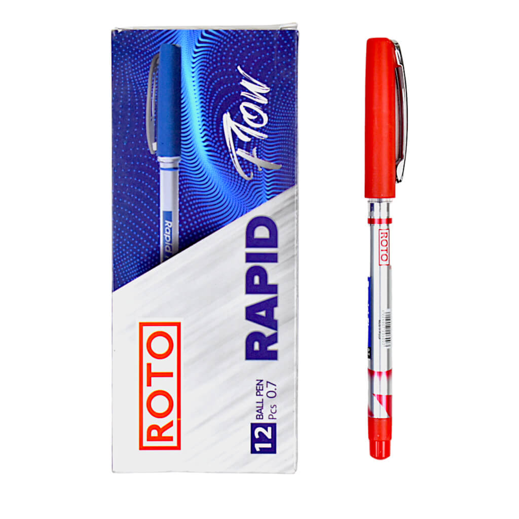 قلم جاف روتو رابيد فلو سن رفيع 0.7 مم - 12 قلم - احمر