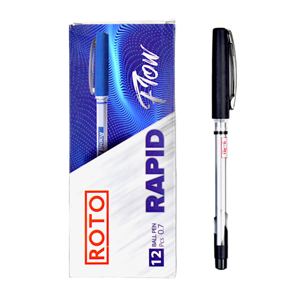 قلم جاف روتو رابيد فلو سن رفيع 0.7 مم - 12 قلم - اسود