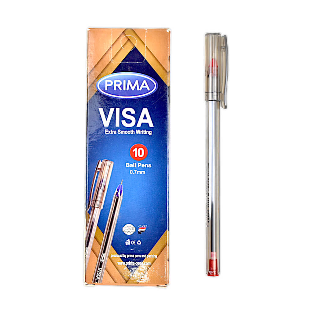 قلم جاف بريما فيزا سن رفيع 0.7 مم - 10 قلم - احمر