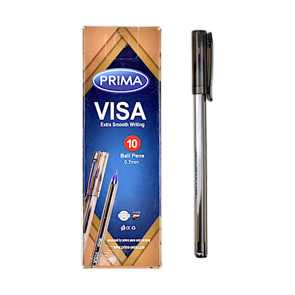 قلم جاف بريما فيزا سن رفيع 0.7 مم - 10 قلم - اسود