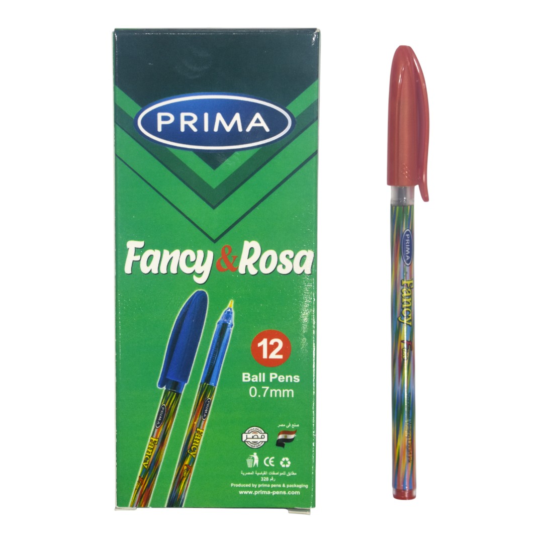 قلم جاف بريما فانسى & روزا سن رفيع 0.7 مم - 12 قلم - احمر